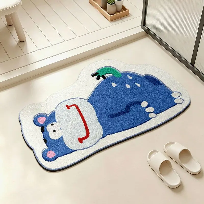 VIKAMA Cute Crocodile Rug Irregular Shape Green Sprout Non Slip Soft Flannel Floor Mat for Bedroom Bathroom Kids Room Cartoon