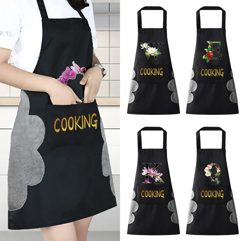 

New Cooking Kitchen Aprons Women Waterproof Apron for Men Flower Color Letter Series Fashion Coffee Work Bib Wipe Hand Overalls