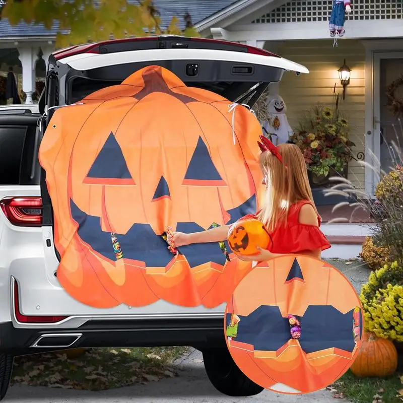 Car Archway Garage Decoration Pumpkin Shaped Trunk Decorating Kit Spacious Candy Pockets Decorations Banner Easy Setup For