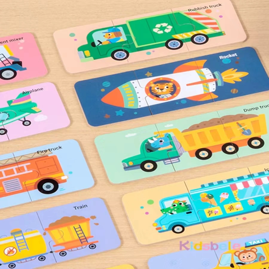 유아 만화 퍼즐 몬테소리 나무 조각 그림 맞추기 게임 어린이 선물 동물 차량 인지 학습 장난감 3세 이상 어린이용