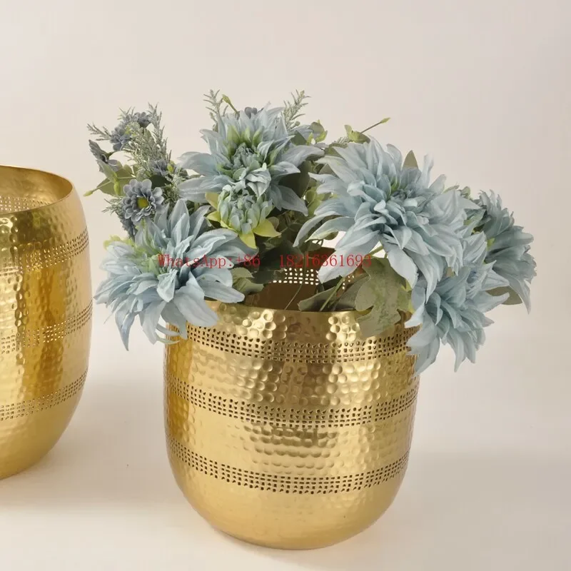 2006GOOD Hotel Villa Gold Aluminum Handmade Flower Bucket Ornament Handicraft European Flower Utensil