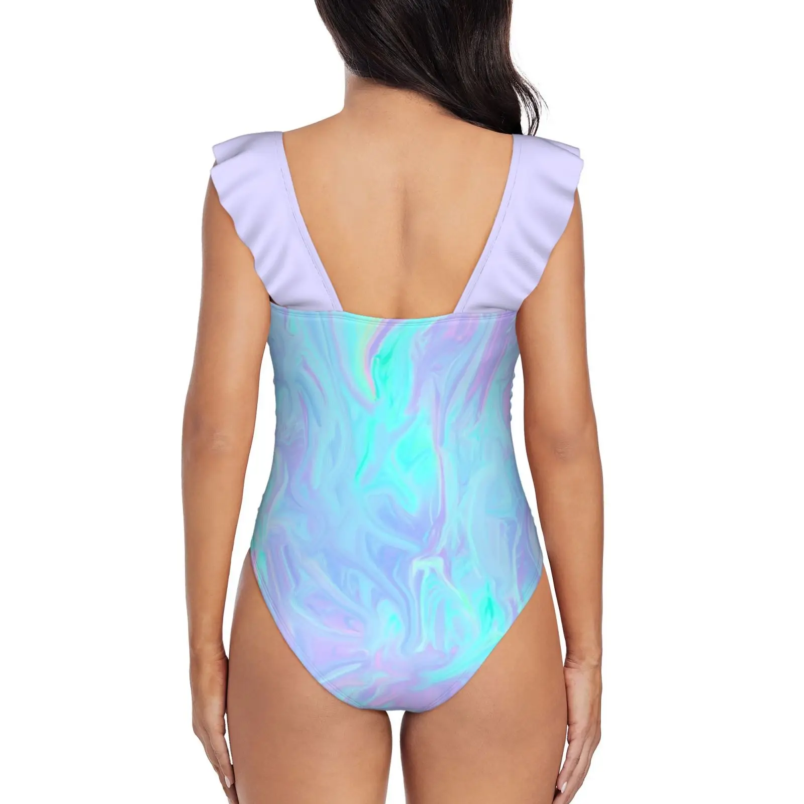 Holo Mermaid Women'S Ruffle One Piece Swimsuit Bodysuit One Piece Swimwear Bathing Suit Beachwear Holo Holographic Pastel