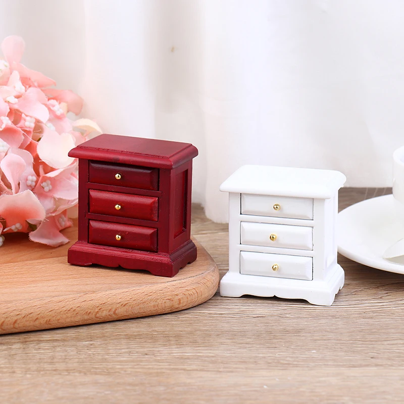 Casa de bonecas em miniatura mesa de cabeceira série armário de armazenamento gavetas modelo casa de boneca quarto móveis decoração acessórios brinquedo