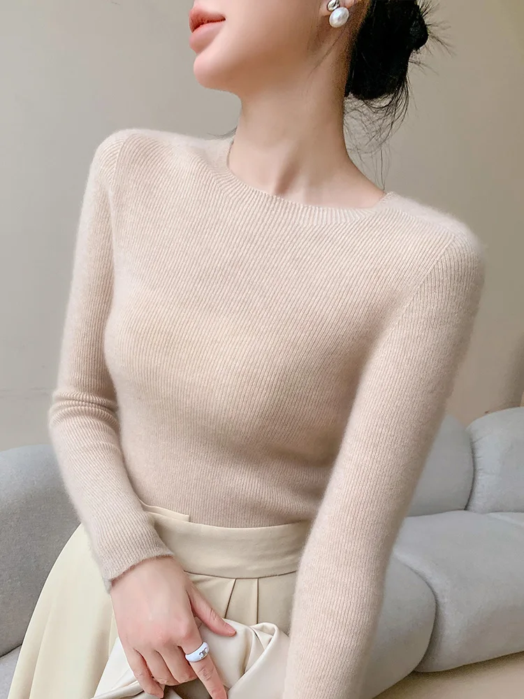 Women\'s sweater O-neck basic pullover sweater Spring and Autumn new 100% merino wool slim solid color sweater fashion top