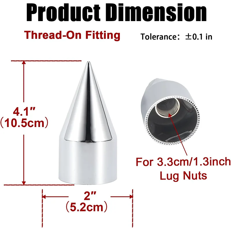 33 مم × 4 1/4 بوصة أغطية صواميل العروة المطلية بالكروم، أغطية بلاستيكية من الكروم ABS برغي مدبب على غطاء صامولة العروة لشبه الشاحنات #3