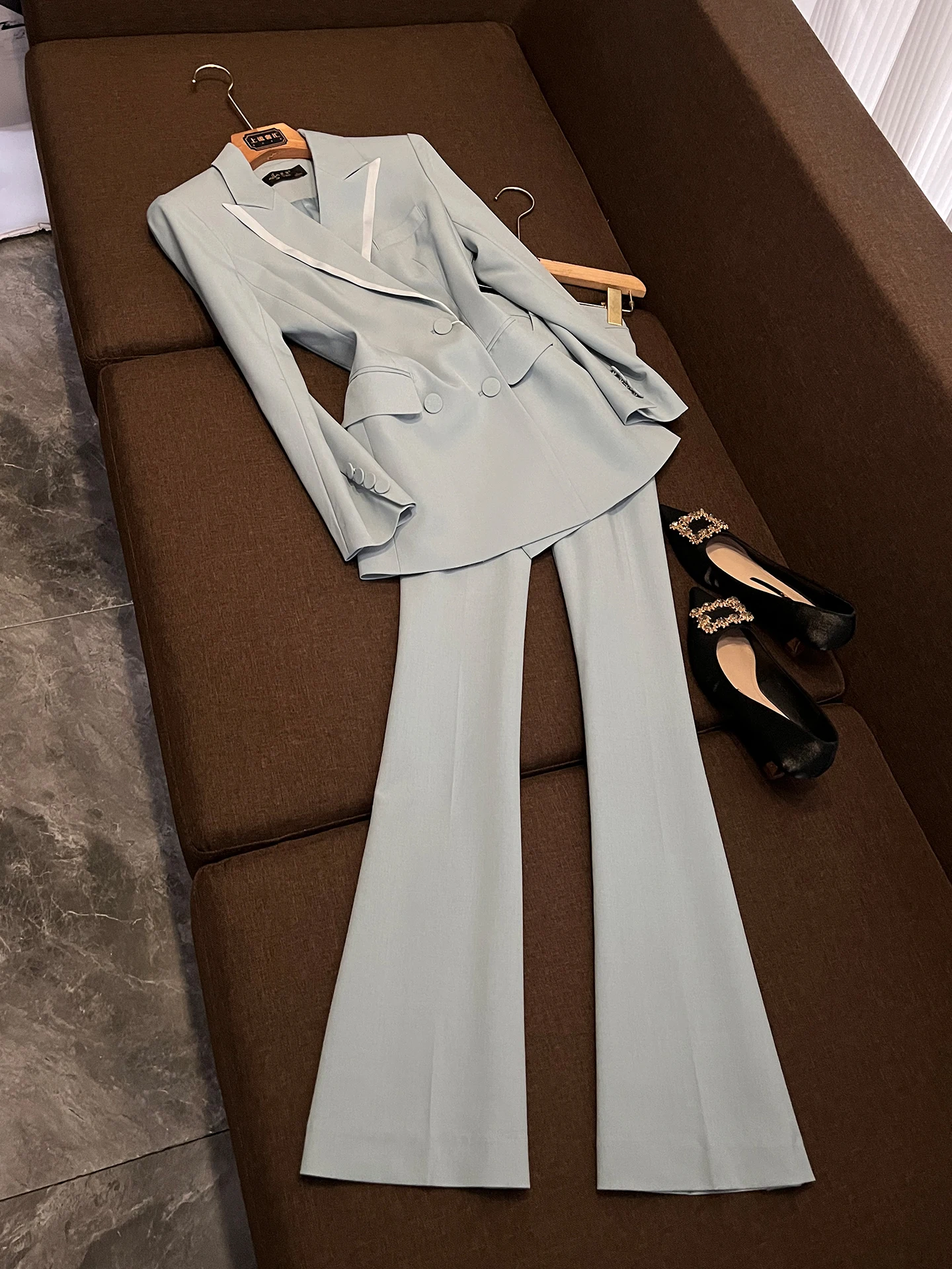 

Spring 2026 Blue Slim Fit Women's Suit Set Two Piece Set Elegant Professional Apparel Chinese Polyester Material