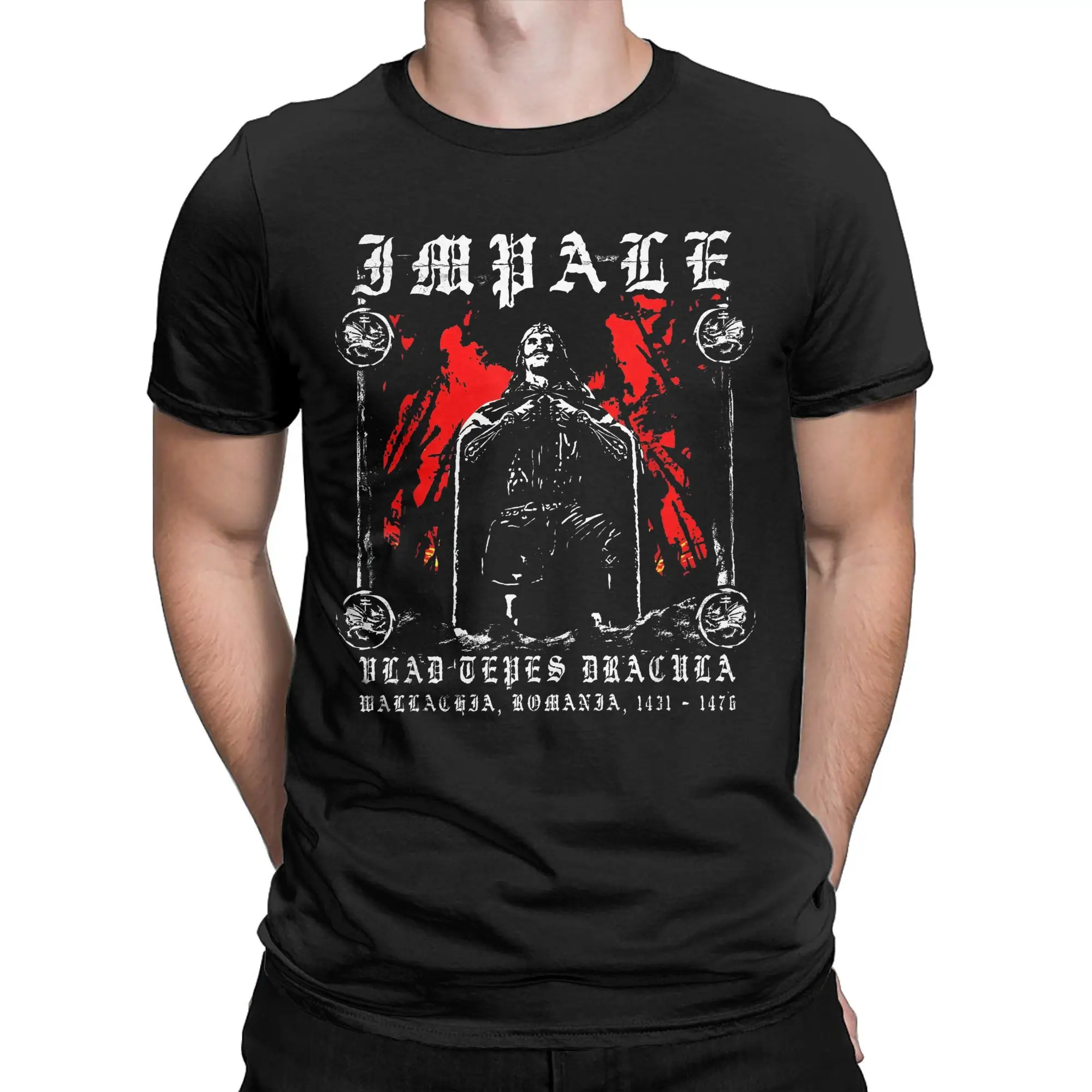 Vlads Dracula Tepes Vlads the Impaler Men T Shirt Vampire Undead Goth Unique Tees Short Sleeve Crew Neck T-Shirts Graphic Tops