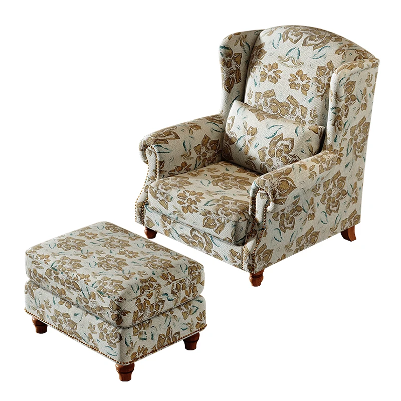 American fabric tiger chair, single wooden sofa, retro living room leisure chair