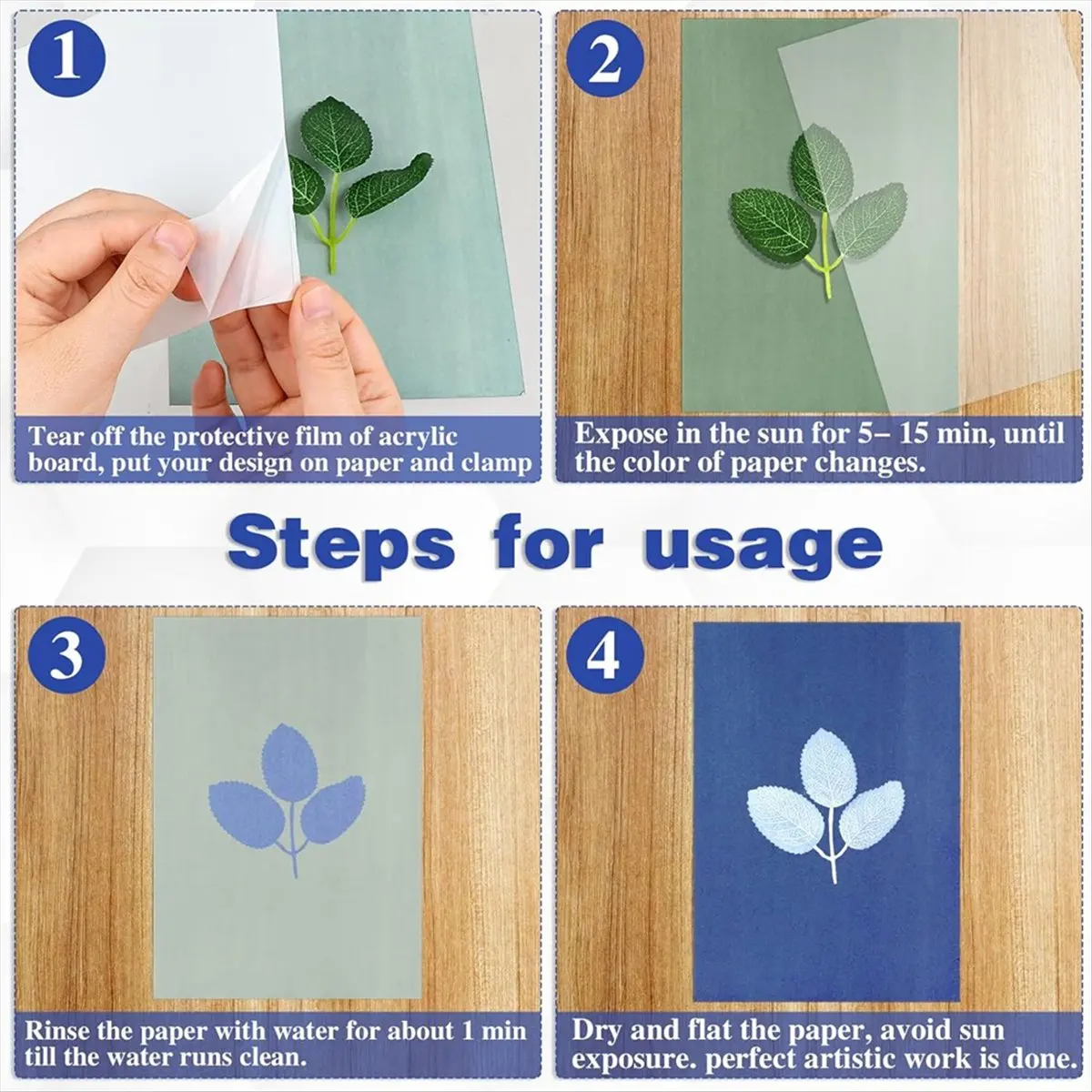 A56K Cyanotype Paper Kit, 24 Pcs Sun Print Paper Kit A5 Solar Drawing Paper Sensitivity Nature Printing Paper for Arts Crafts