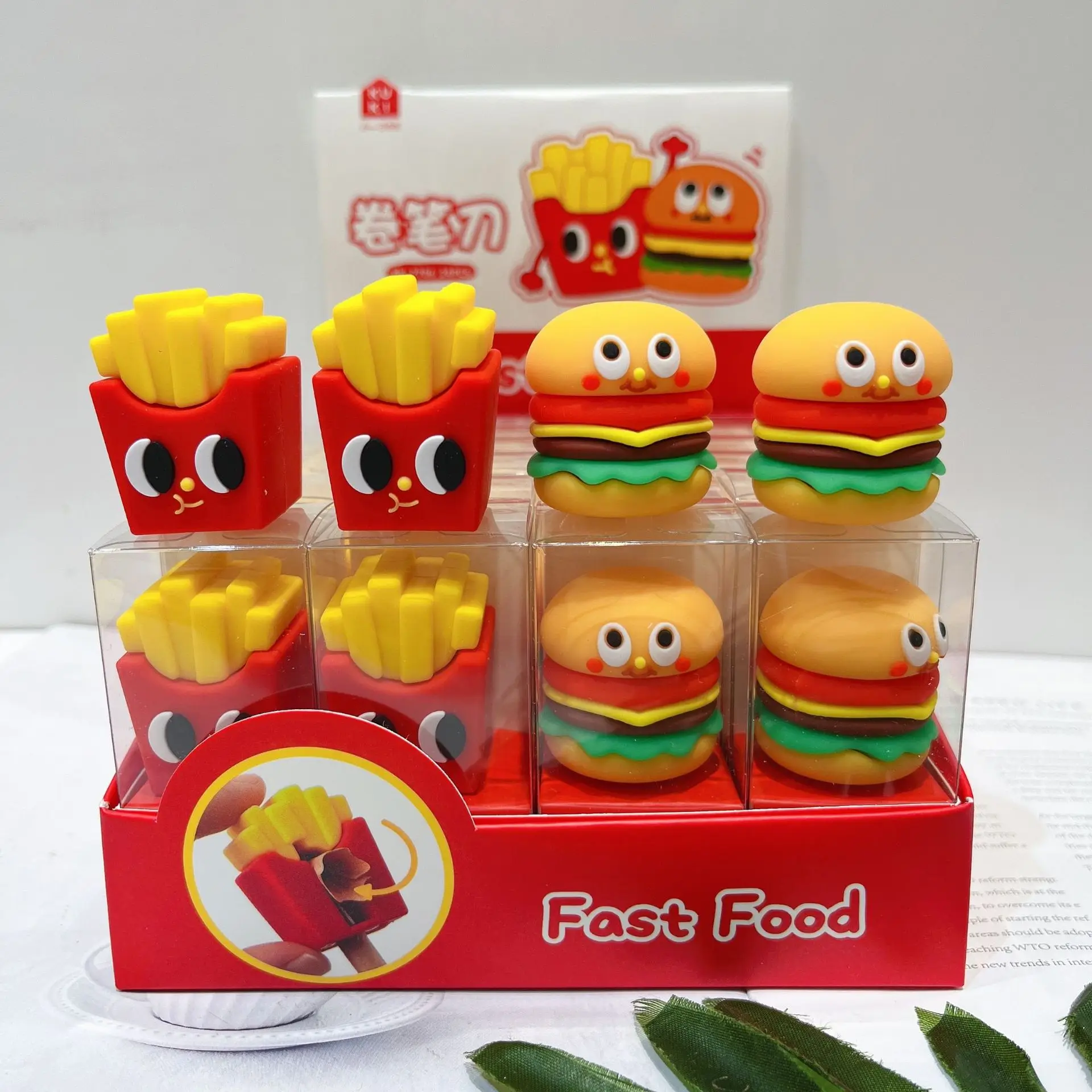 kawaii novidade hamburger chip macio silicone lapis apontador scholl material de escritorio presente premios criancas bonito papelaria pecas lote 01