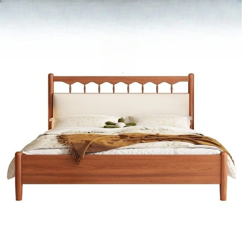 

French-style all-solid wood bed, modern simple double master bedroom single Japanese-style bed