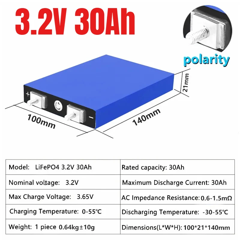 New SUYIJIA  3.2V 30Ah LiFePO4 Battery Cell Lithium Iron Phosphate Deep Cycles for Diy 12V 24V 36V 48V Solar Energy UPS Power