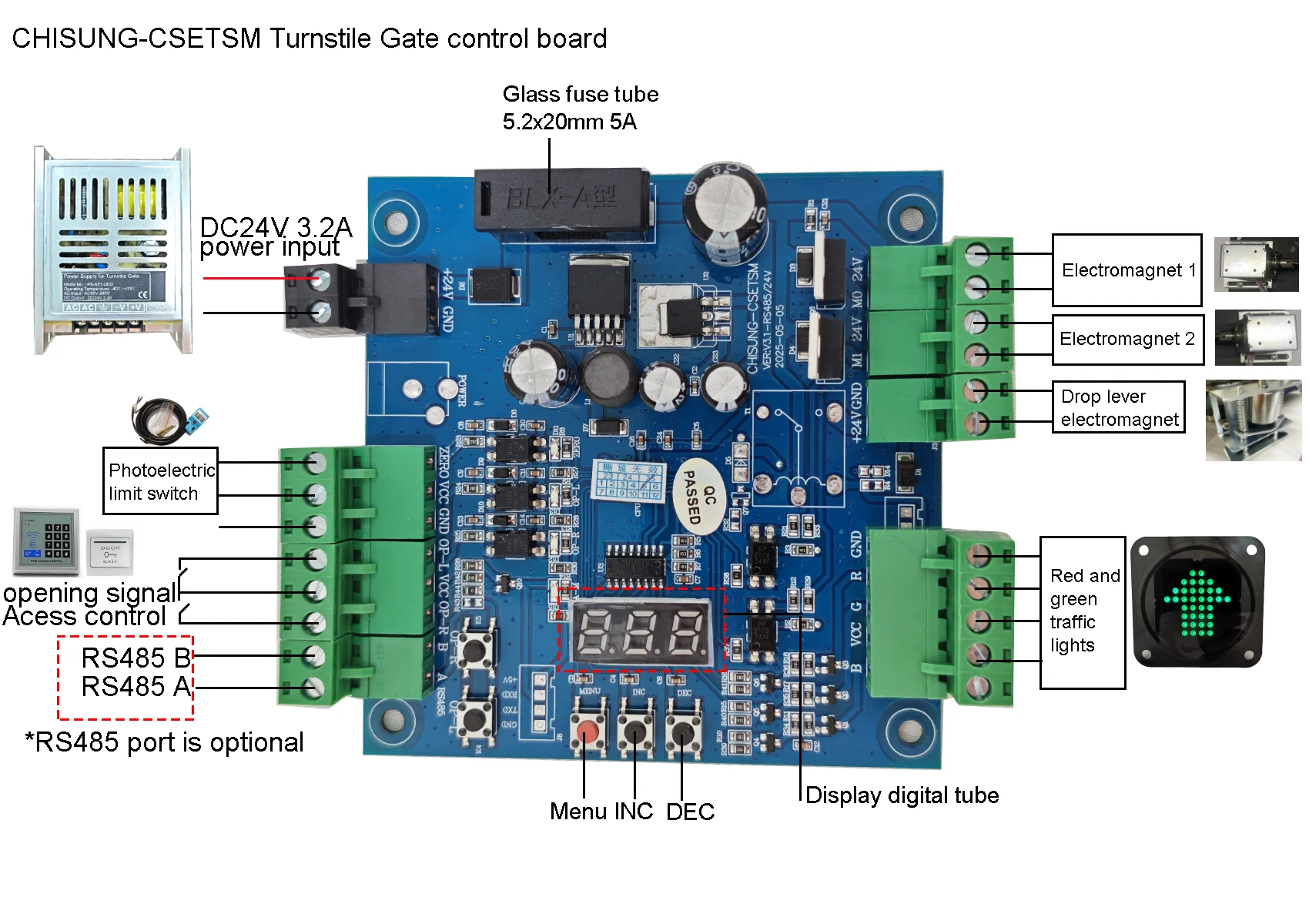 Access Control Board for security tripod turnstile gate DC24V vertical tripod turnstiles circuit board