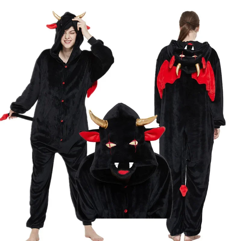 Animal Halloween Cosplay Costume Adult Onesies Kigurumi Jumpsuits Winter Flannel Hooded Homewear Pyjamas Suit Cartoon Pajamas