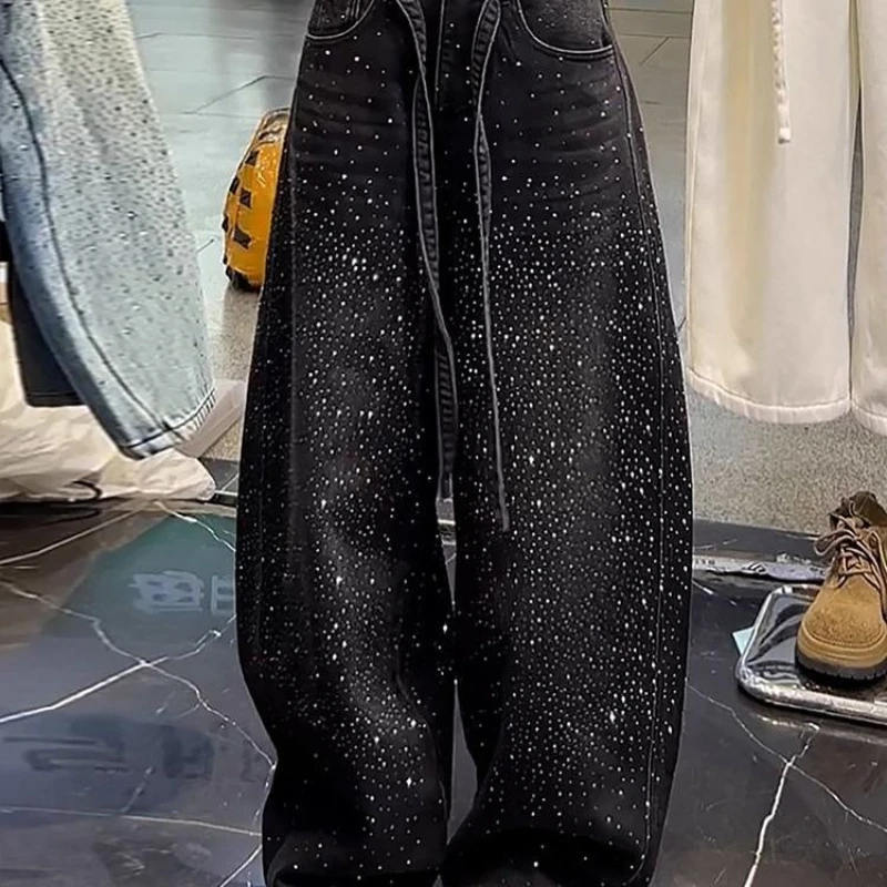 

Starry Sky Hot Diamond Splicing Jeans for Children, Spicy Girl, Loose, Lazy, Relaxing, Floor Pants