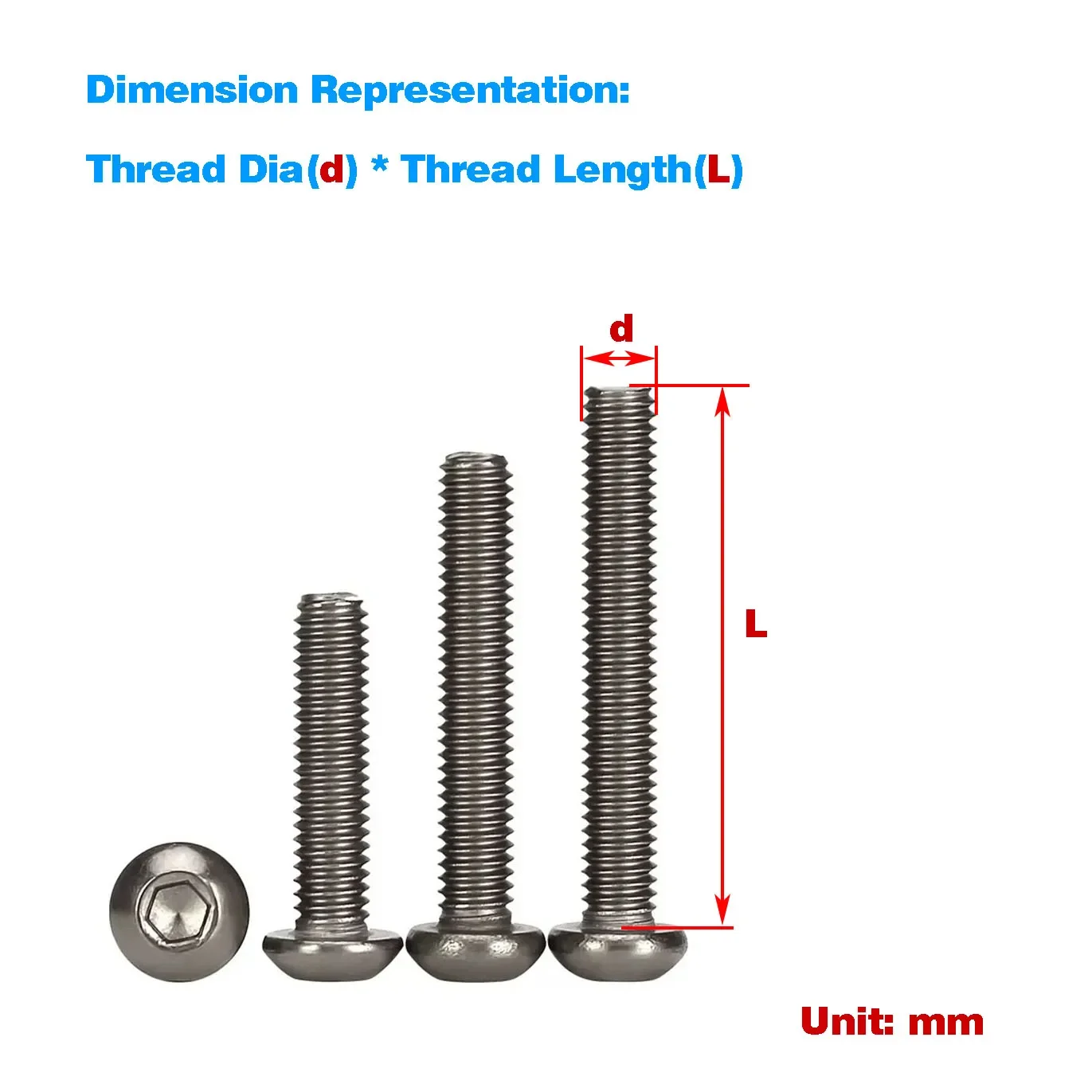 Titanium Pan Head Internal Hexagonal Screw/Round Head Pure Titanium Bolt M2-M6