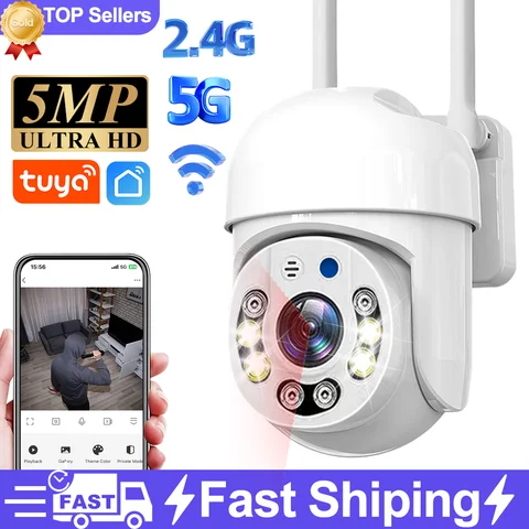 Tuya HD 2.4G/5G Wifi IP 카메라 PTZ 야외 방수 홈 보안 보호 풀 컬러 야간 투시경 오디오 감시 캠
