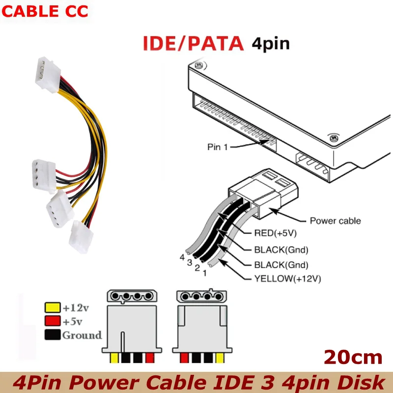 0.2m Best Price 4-pin IDE Case Power Cord HY1578 4-pin Molex Male to 3-Port Molex IDE Female Power Splitter Adapter Cable