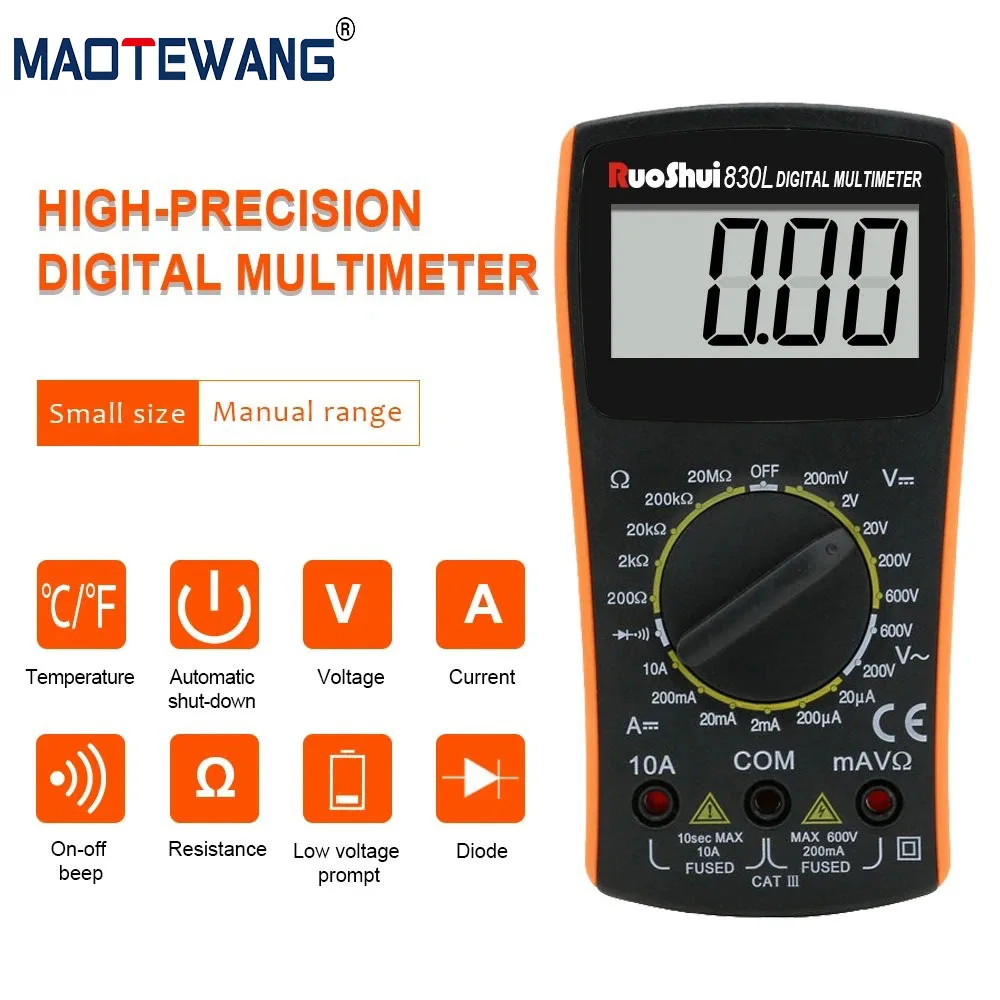 

830L Mini Handheld Digital Multimeter With Buzzer Function 2000 Counsts LCD Display AC/DC Voltage Current Resistance Tester ﻿