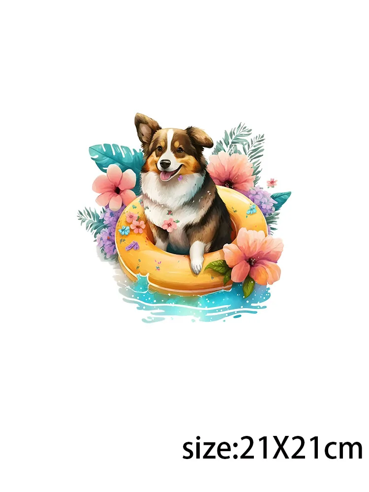 LETOP 1PCS Summer Swimming Holiday Dogs 20oz Uv Dtf Wraps Dtf Transfer Print Swimming Dogs Waterproof Sticker For Glass