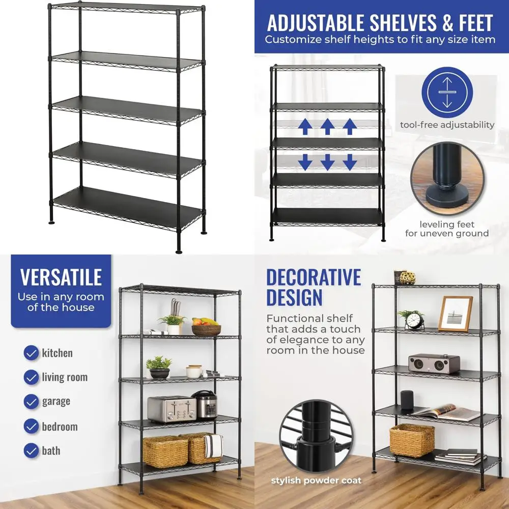 

Сверхмощные полки для хранения из цинковой стали — сертифицированные NSF, регулируемые ножки, идеально подходят для гаража, пекаря, использования на кухне