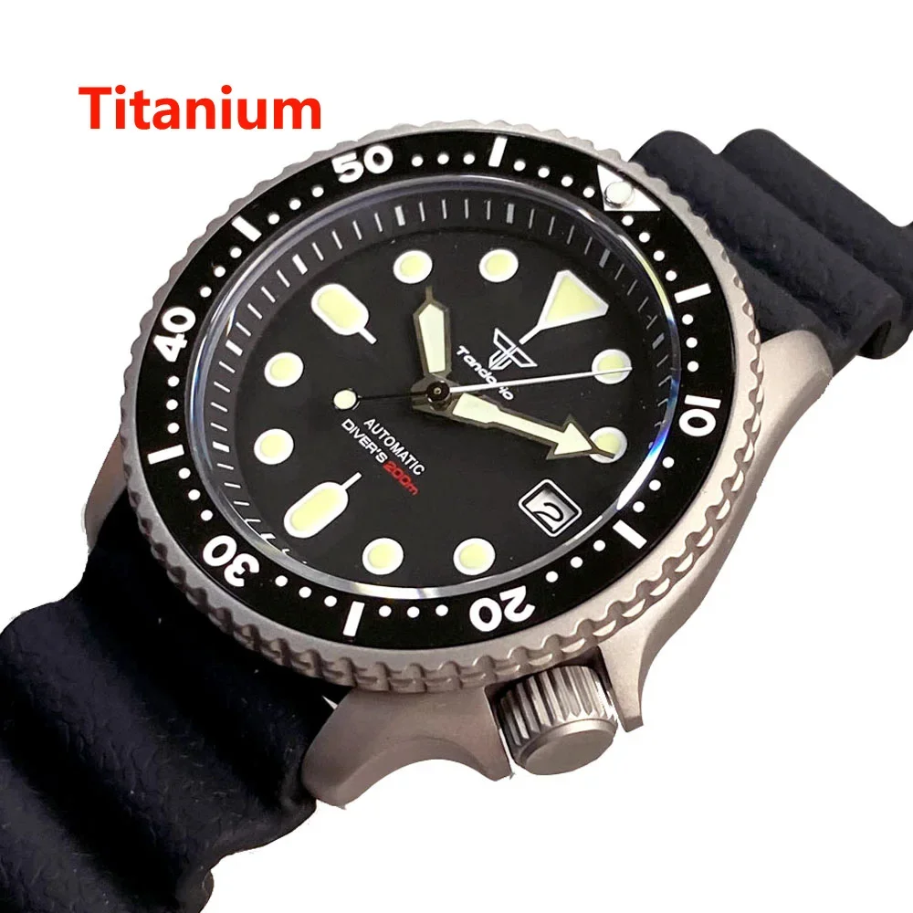 

Tandorio 41mm NH35A Black Automatic 200M Diving Titanium Men Watch Sapphire Glass 3.8 o'clock Date Rubber Black Ceramic Bezel