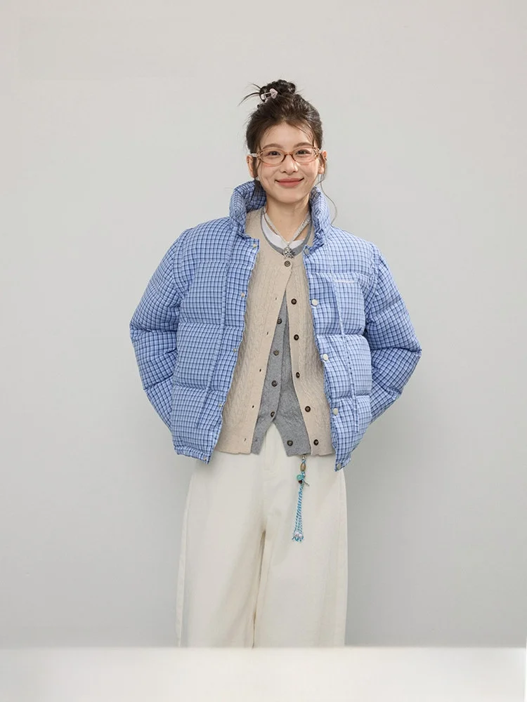 

Теплая хлопковая куртка в клетку для женщин, осенне-зимнее пальто со съемными рукавами, прямой крой, длинный рукав, воротник-стойка