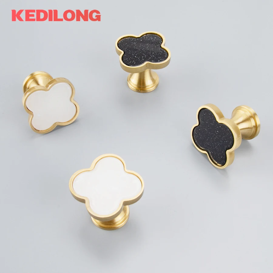 KEDLO Solid brass handle Nordic luxury cabinet drawer hanging clothes hook color creative Four-leaf clover Pull knob