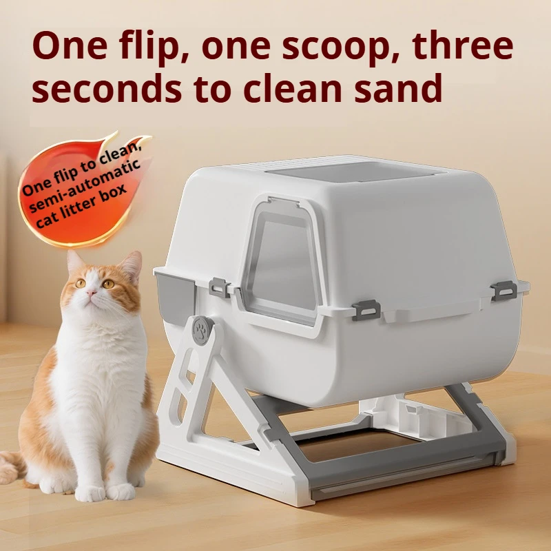 

Extra Large Semi-Automatic Cat Litter Box Closed Anti-Splash No Scooping Required