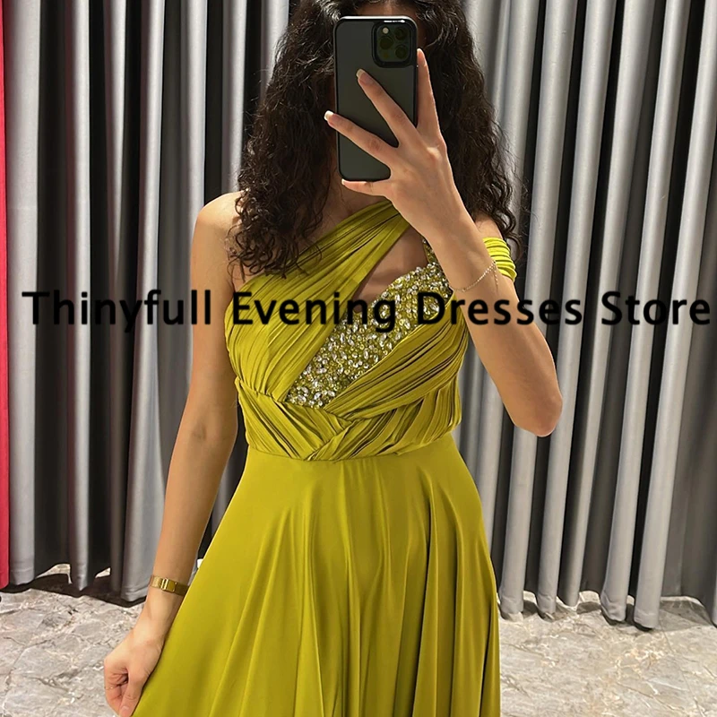 Thinyfull Formal A-Line Prom Dresses One Shoulder Beadings Evening Dress 2023 Saudi Arabia Dubai Cocktail Party Gowns Plus Size