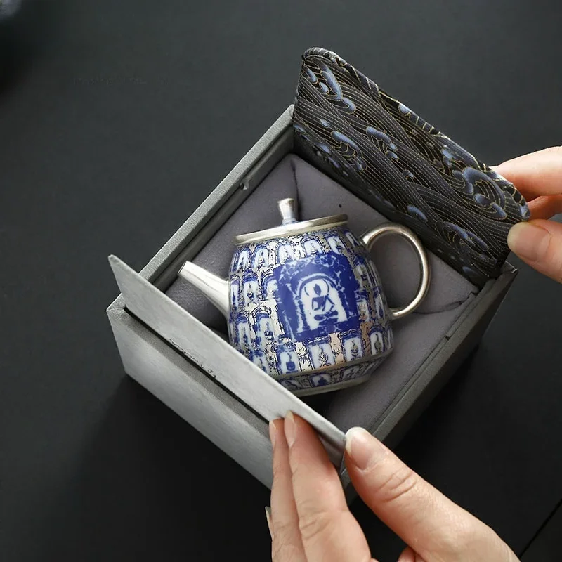 160ML Ceramics Gilded Silver Buddhas Tea Pot, Kung Fu Tea Set, Household High end Tea Pot, Kettle Single Pot Gift Box