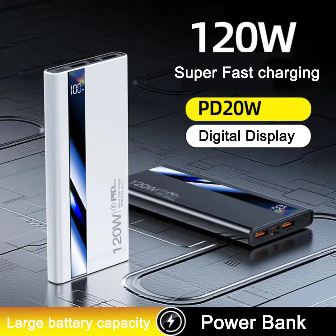 Power Bank со сверхбыстрой зарядкой мощностью 120 Вт 200000 Портативный внешний аккумулятор сверхбольшой емкости мАч со светодиодным цифровым дисплеем для Samsung Xiaomi