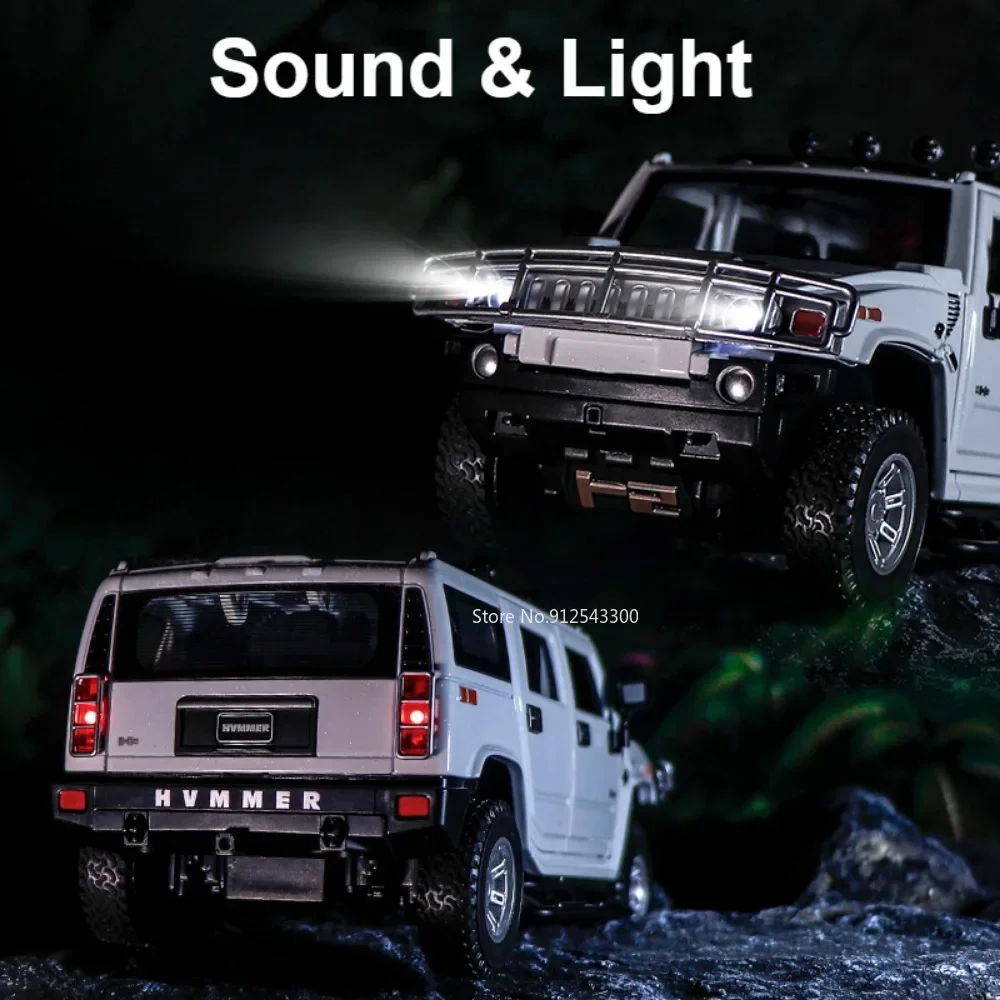 1:24 Hummer H2 Auto Modell Spielzeug Zurückziehen Stimme Licht Simulation Geländewagen Jungen Spielzeug Modelle Metall Druckguss ornamente Geschenke