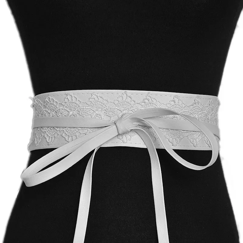 Black White wide belt leather Corset Lace Belt Waist Female Obi Waistband Belts for Women dress wedding Femme luxury