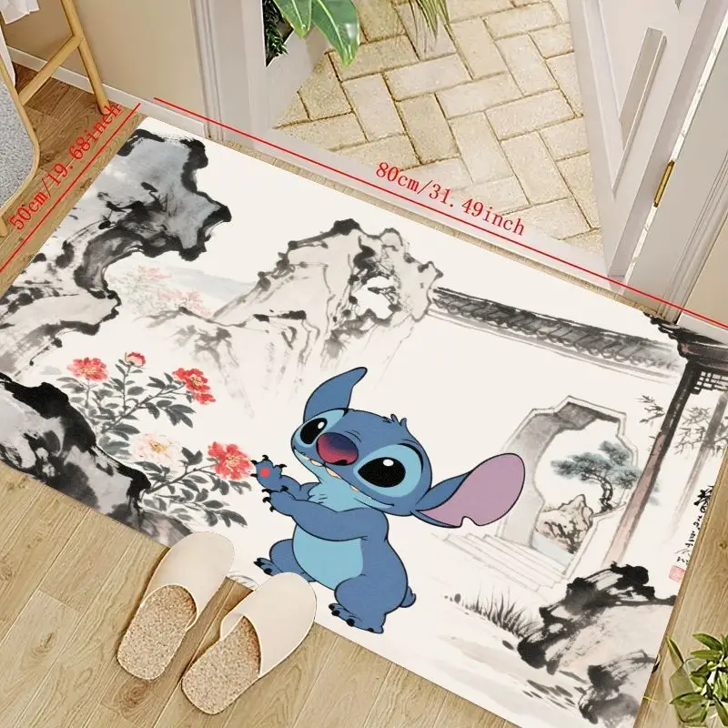 

1 шт. Коврик для пола с героями мультфильмов Диснея Лило и Стич, милый стежок с традиционной китайской тушью, стиль живописи, пион, цветок и гора