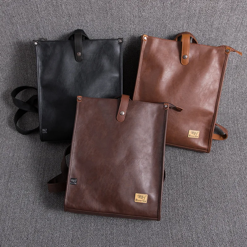 Leather Man Laptop Bags Fashion Business Men Backpacks Retro Male Travel Bag Men School Bags