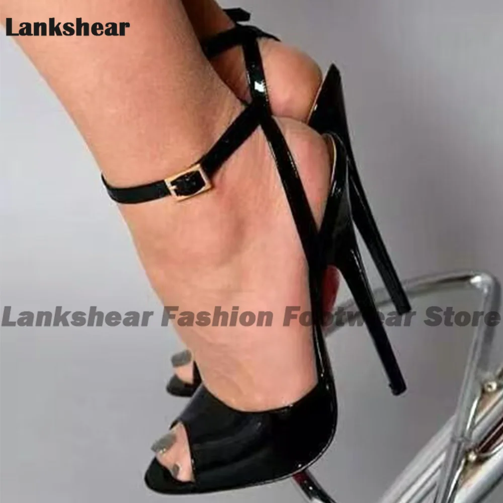 Black Slingback Concise Sandals Open Toe Ankle Buckle Stiletto Novelty Style Sexy Women Summer Shoes 2024 Zapatos Para Mujere