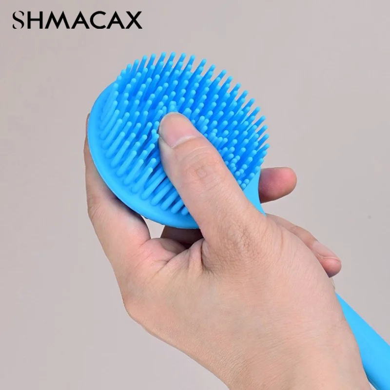 Purificador traseiro de silicone com alça longa, purificador corporal, leve, escova de chuveiro fácil de segurar, limpeza da pele, esfoliante com gancho livre