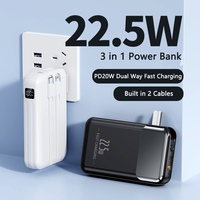 Power Bank 20000mAh With Cable Plug Wall Charger 22.5W Fast Charging Powerbank for iPhone Samsung Huawei Xiaomi External Battery