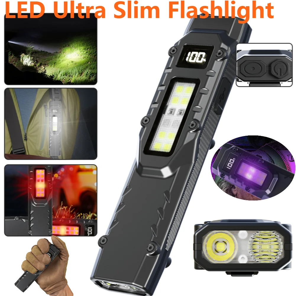 

Super Bright Flashlight LED Ultra Slim Flashlight with Pen Clip USB Charging Outdoor Emergency Light for Camping Fishing Walking