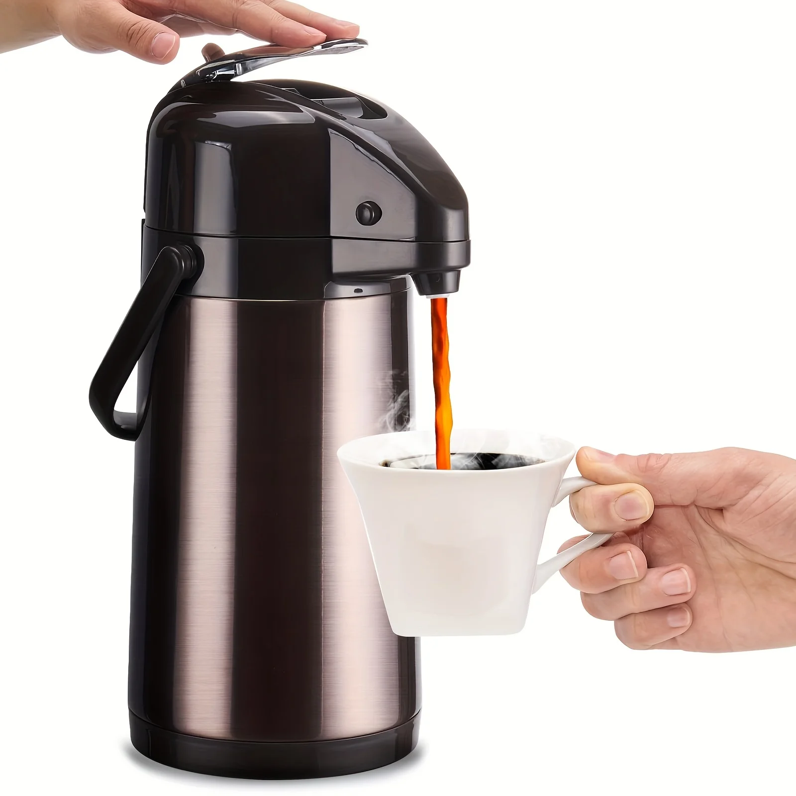 

Upgraded Airpot Coffee Carafe With Double Pump 84oz/2.5L Stainless Steel Drink Dispenser For Hot/Cold Beverage With Lazy Susan B
