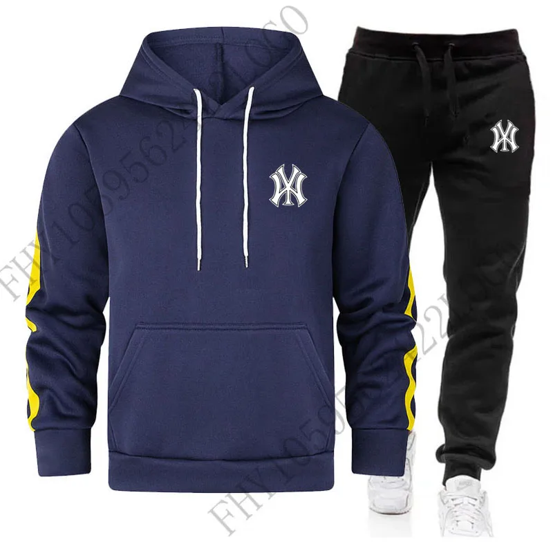 New men's hoodie + running pants 2 sets, 2024 autumn/winter fashion men's and women's printed hoodie tracksuit, jogging jumper