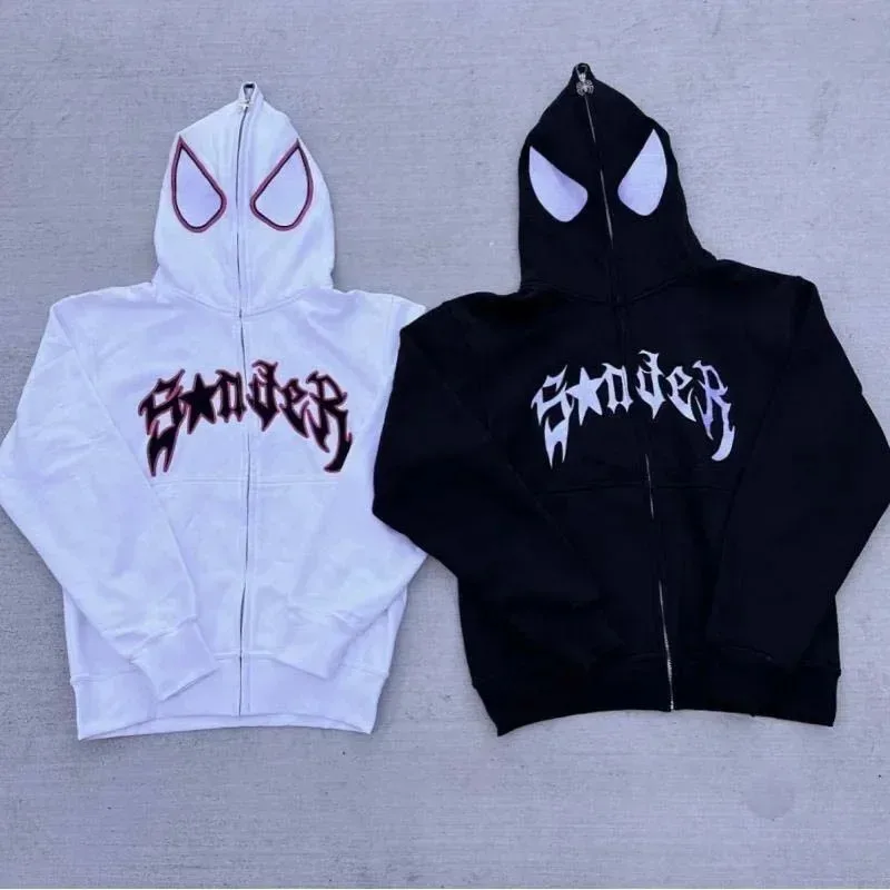 Sudaderas con capucha Y2K con estampado Punk de araña para pareja, Sudadera con capucha con cremallera de Hip Hop para mujer y hombre, chaqueta de gran tamaño Harajuku para otoño e invierno