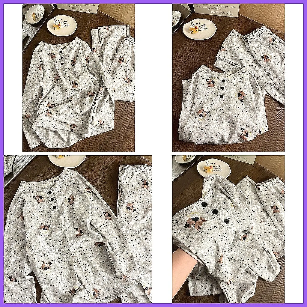 

Женский пижамный комплект с милым принтом собачек, домашняя одежда с длинными рукавами в стиле каваи для дома и улицы