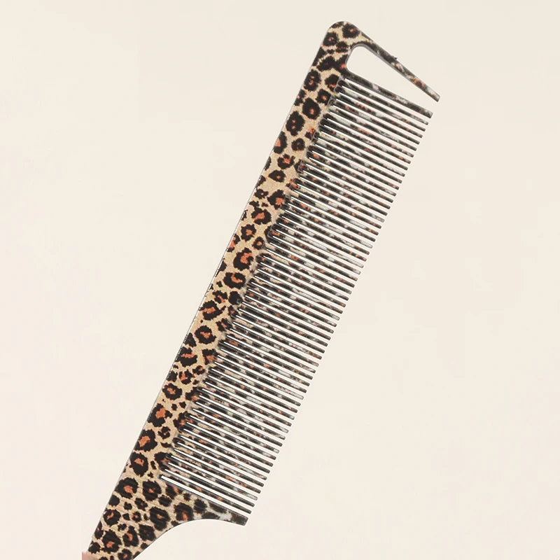 1pc Leopard Print Rat Tail Comb - Fine-tooth Anti-static Hair Styling Brush with ABS Plastic Handle and Steel Needle for Normal
