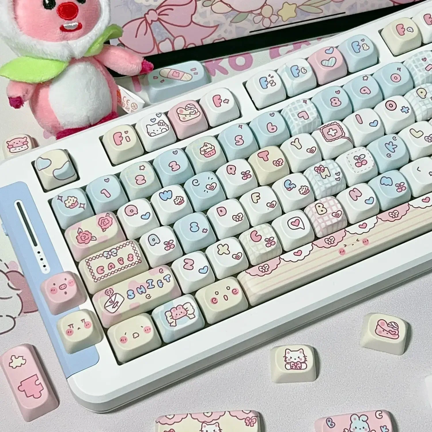 Pink Blue Rabbit Keycap ROA Height PBT Material Sublimation Cartoon Cute Girl Cross Keycap