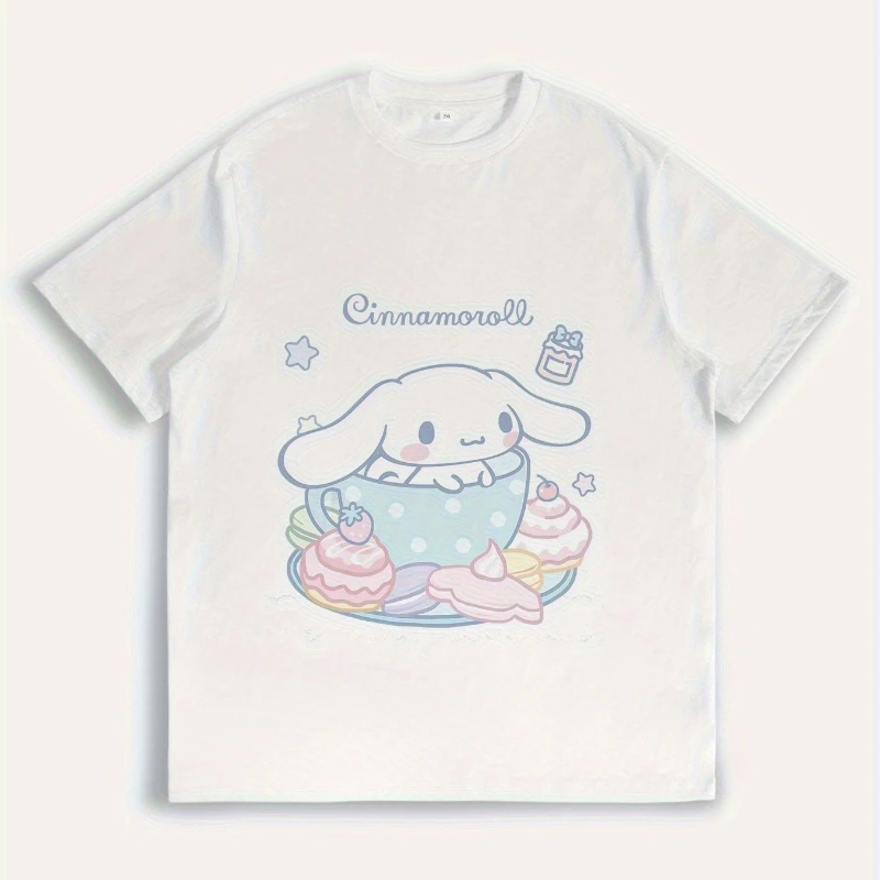 

Miniso Ladies' Sanrio for Cute Cinnamoroll Graphic T-shirt Women Men Round Neck T-shirt Lightweight and Breathable Daily Top