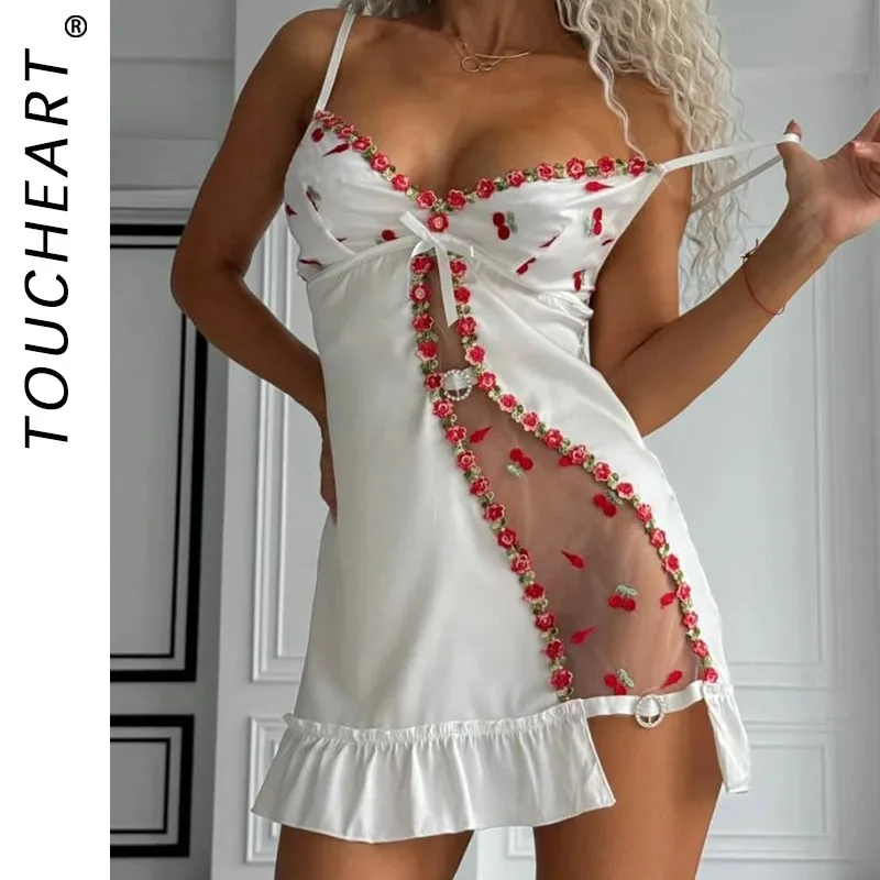 

Toucheart сексуальное женское прозрачное кружевное ажурное интересное нижнее белье тонкая спинка с вышивкой цветочный сексуальный комплект с юбкой для сна