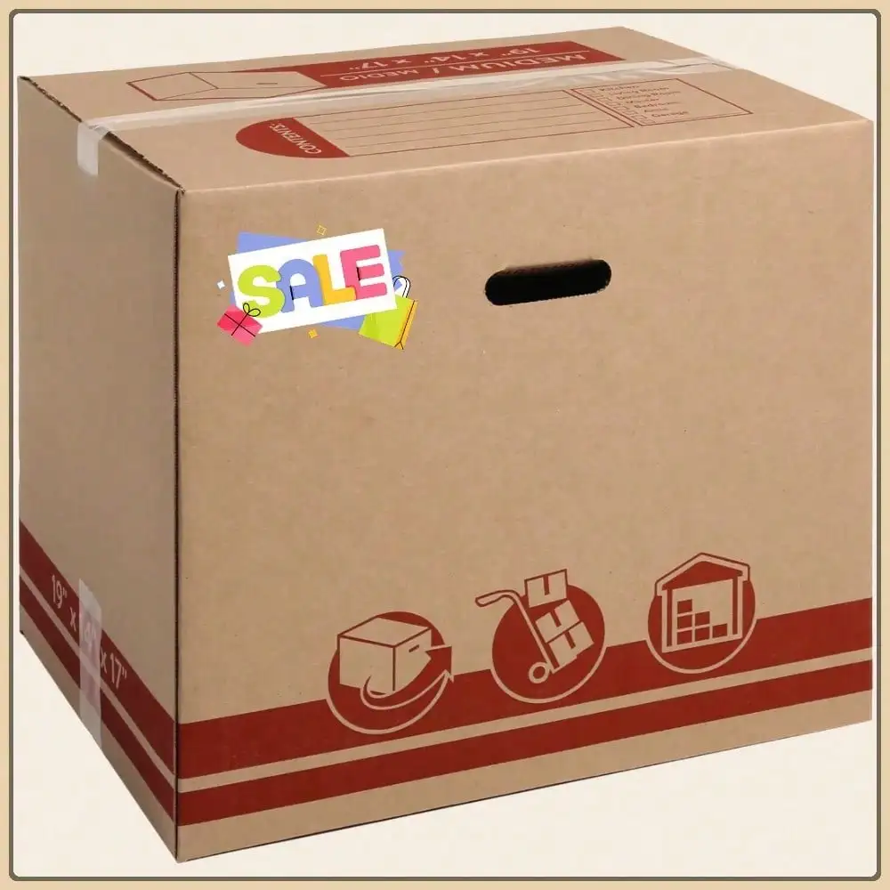 

Household storage, 25 medium size kraft packaging boxes, 19"l x 14"w x 17"h, solid construction