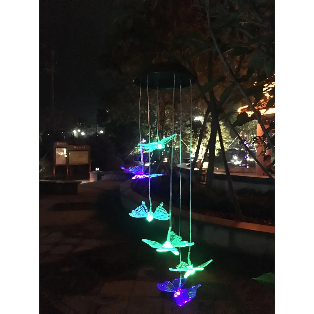 Butterfly Shaped Solar Wind Chime Light Color Changing LED Outdoor Hanging Lamp for Garden Patio Balcony Yard Home Decoration